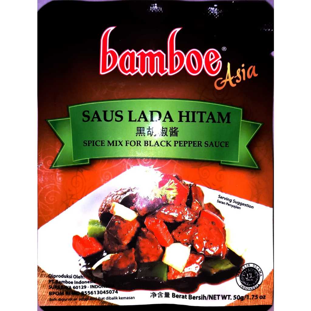 

BAMBOE ASIA SAUS LADA HITAM SPICE MIX FOR BLACK PEPPER SAUCE 50 GR