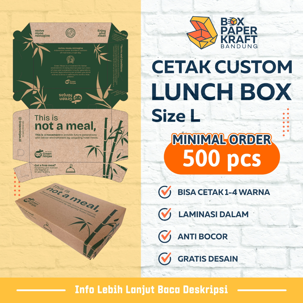Lunch Box Size L Custom Cetak 1 Warna Kraft 290gr Kotak Makan Kertas  Paper Box Makanan Dus Kraft