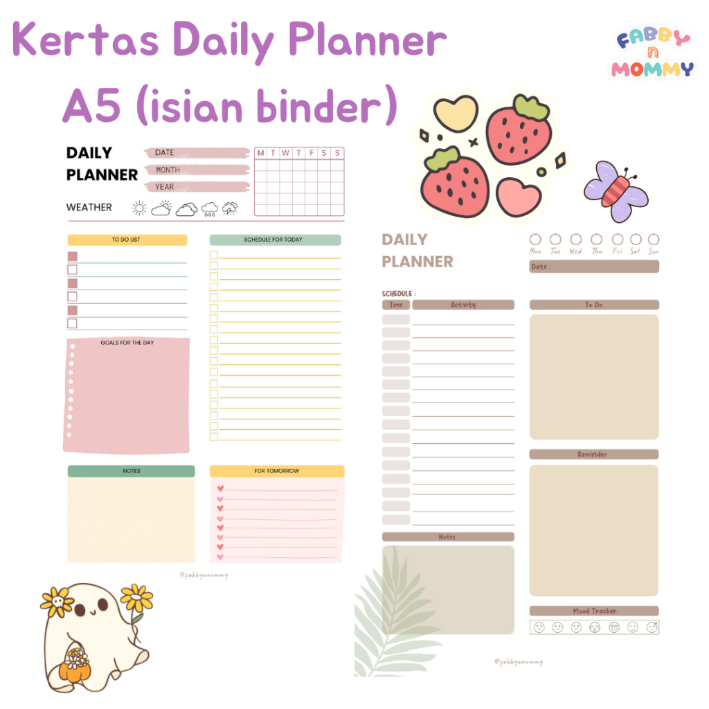 

[FABBYNMOMMY] - ISI 20 HALAMAN BINDER DAILY PLAN A5 / BINDER DAILY PLAN / DAILY PLAN A5