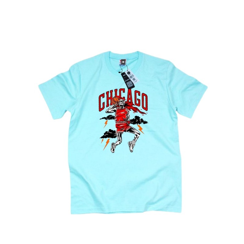 kaos pria distro original 100% / baju chicago import warna biru muda