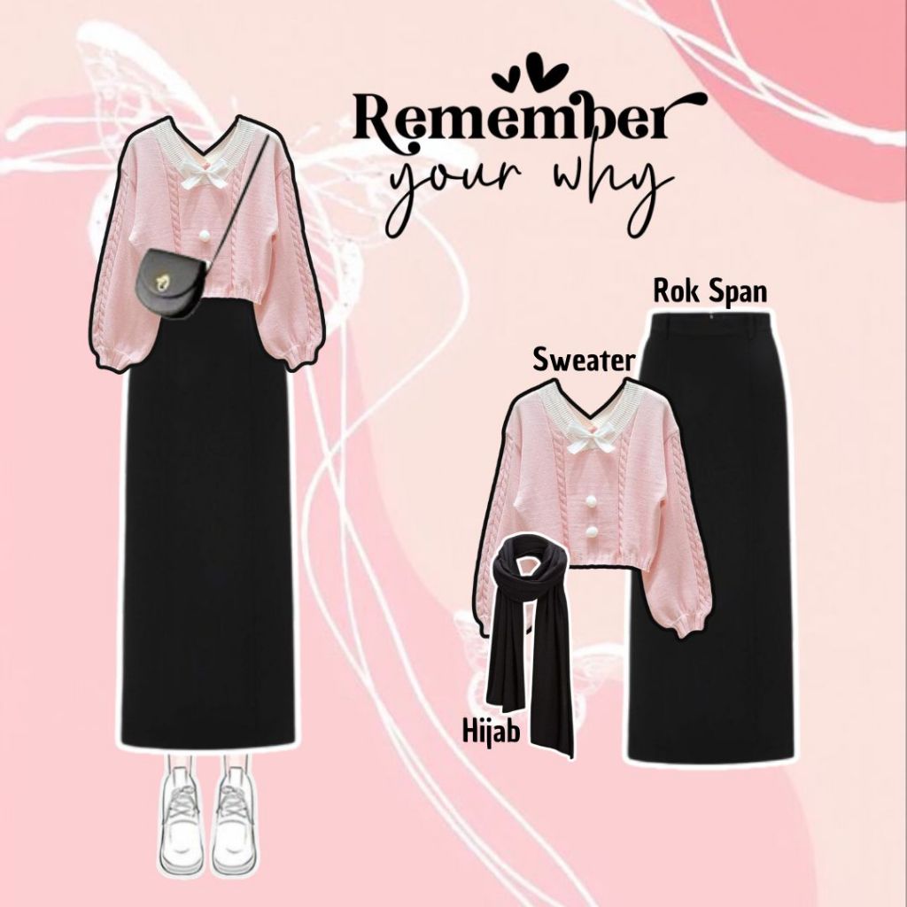 One Set Wanita Hijab ( Sweater + Rok Span + Hijab ) OOTD Korea Casual Style Kekinian