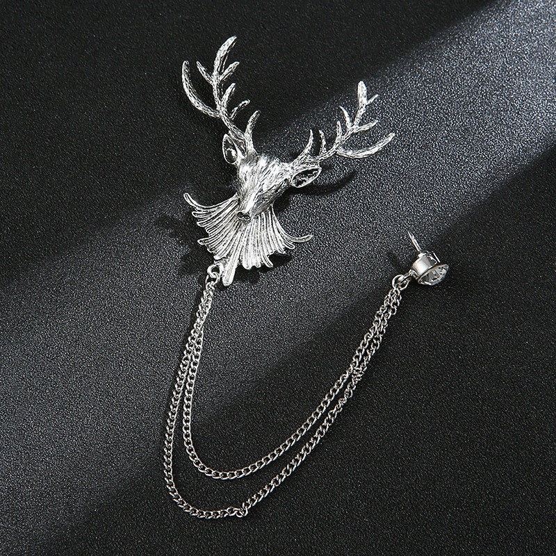 Lapel Pin Jas Rusa Tanduk - Lapel Bross Pin Gold Rantai - Lapen Broch Aksesoris Jas