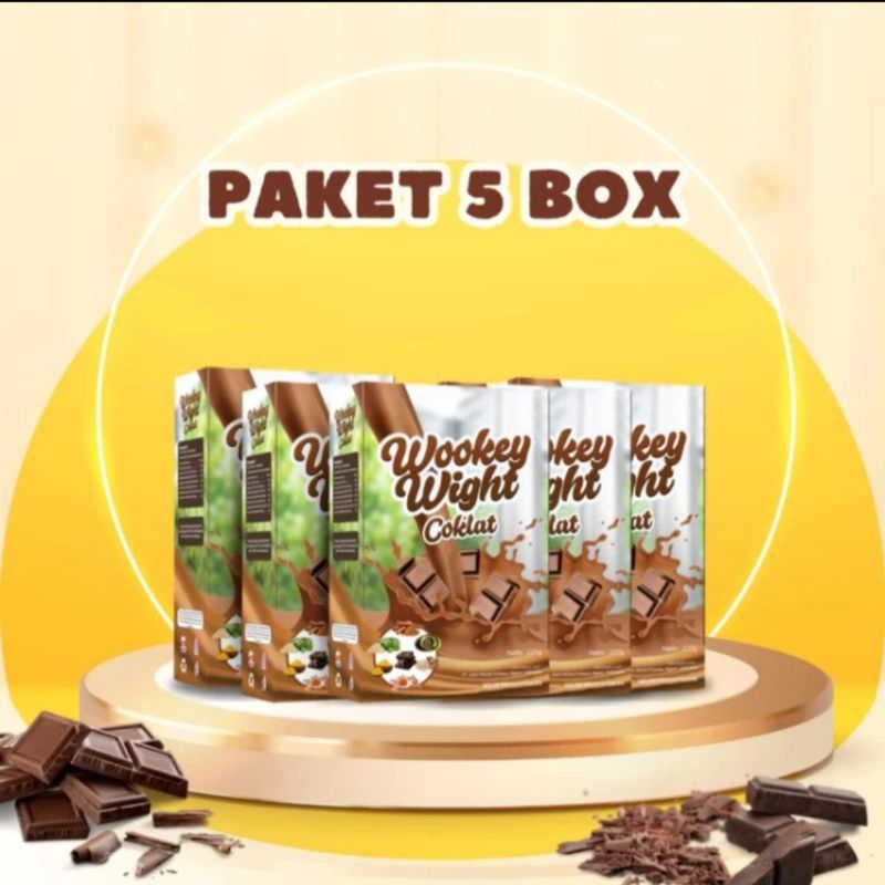 

Paket 5 Box Wookey Weight Susu penambah Berat Badan Rasa Coklat