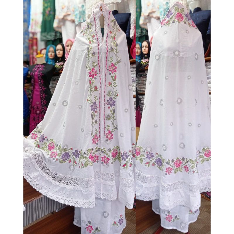 Mukena Bordir Strimin ( kristik ) khas Bukittinggi / Padang bahan Katun Paris