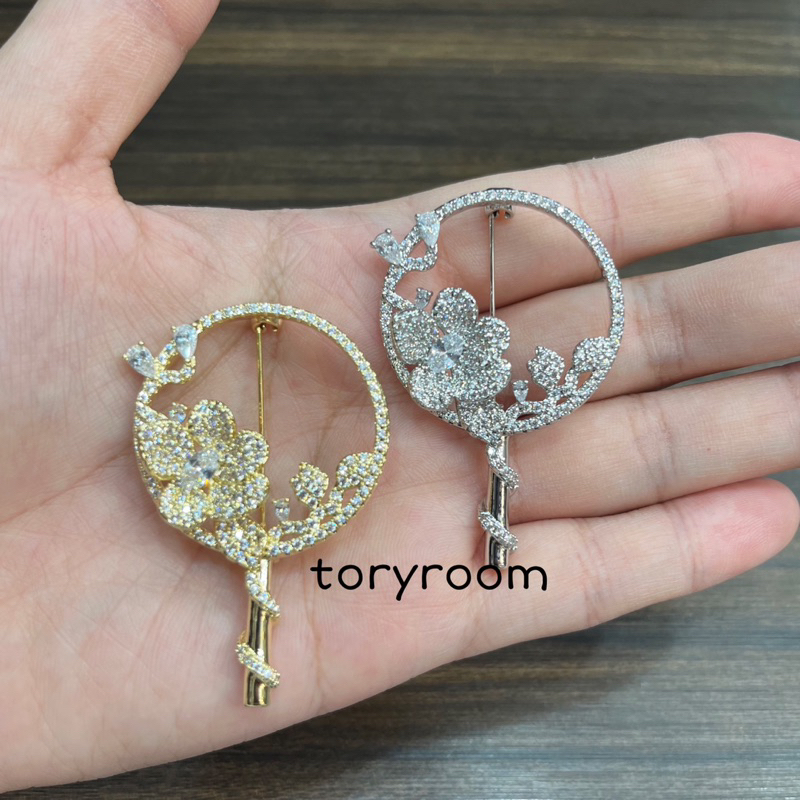 Bros tangkai lolipop bulat bolong variasi bunga zircon diamond lilit