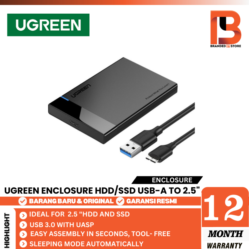 UGREEN ENCLOSURE HDD/SSD USB-A TO 2.5" SATA USB 3.0 - 30848