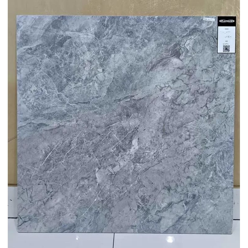 Keramik Lantai Ukuran 60x60 Glossy Abu Marmer - Platinum Juliet Grey WB