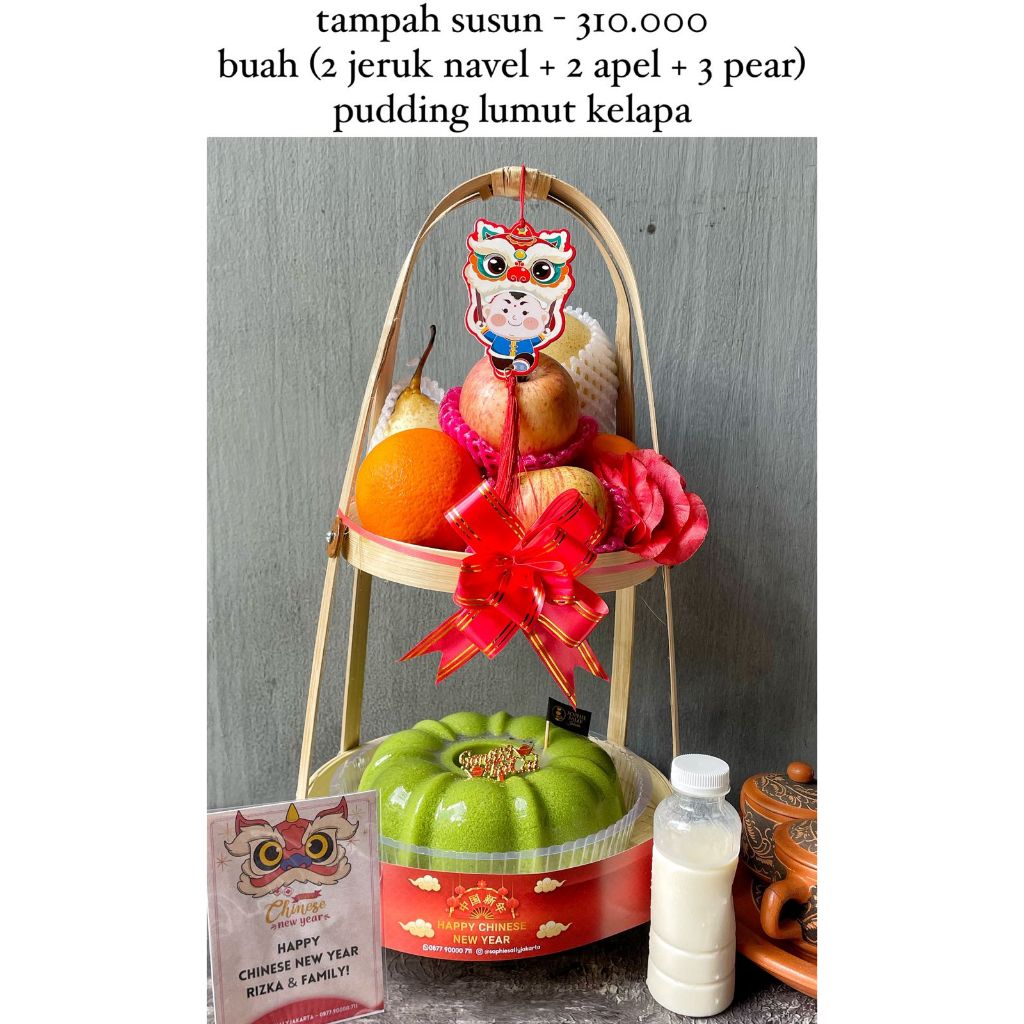 

Tampah Susun Buah + Pudding Lumut Kelapa / Coklat - Hampers Imlek / Paket CNY Edition - READY