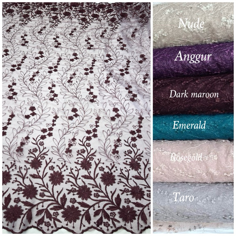 Kain/Bahan Tulle Sakura Bordir