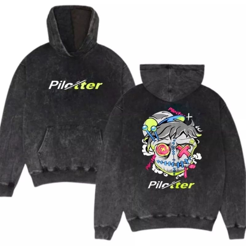 Pilotter Hoodie Sandawash Karakter Zombie Hijau