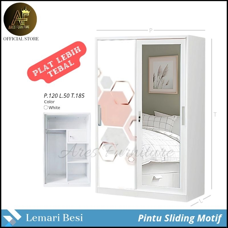 Lemari Pakaian Besi Jumbo 2 Pintu Sliding & Kaca Lemari Pakaian Minimalis Termurah Tegal