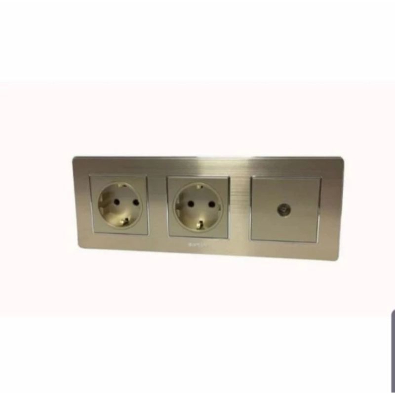 BOTON saklar 3 gang stop kontak + stop kontak + outlet TV K2 GOLD
