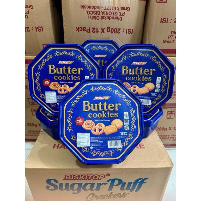 

( DUS Isi 6 ) Biskitop Butter Cookies Segi 260gr 1 Karton