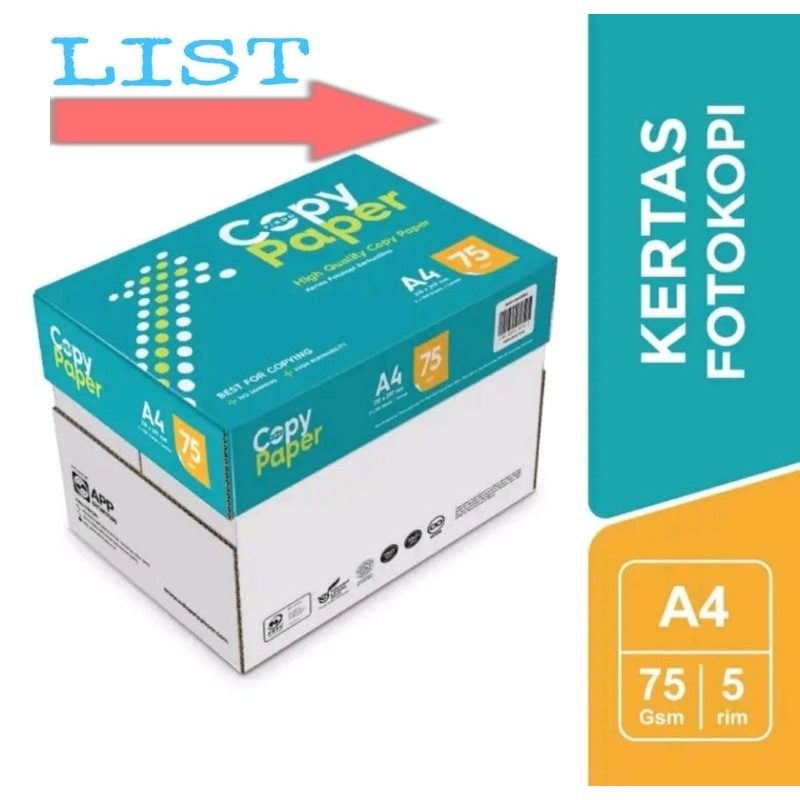 

kertas fotocopy A4 75gsm copy paper berkualitas angka(138 sampai 183)