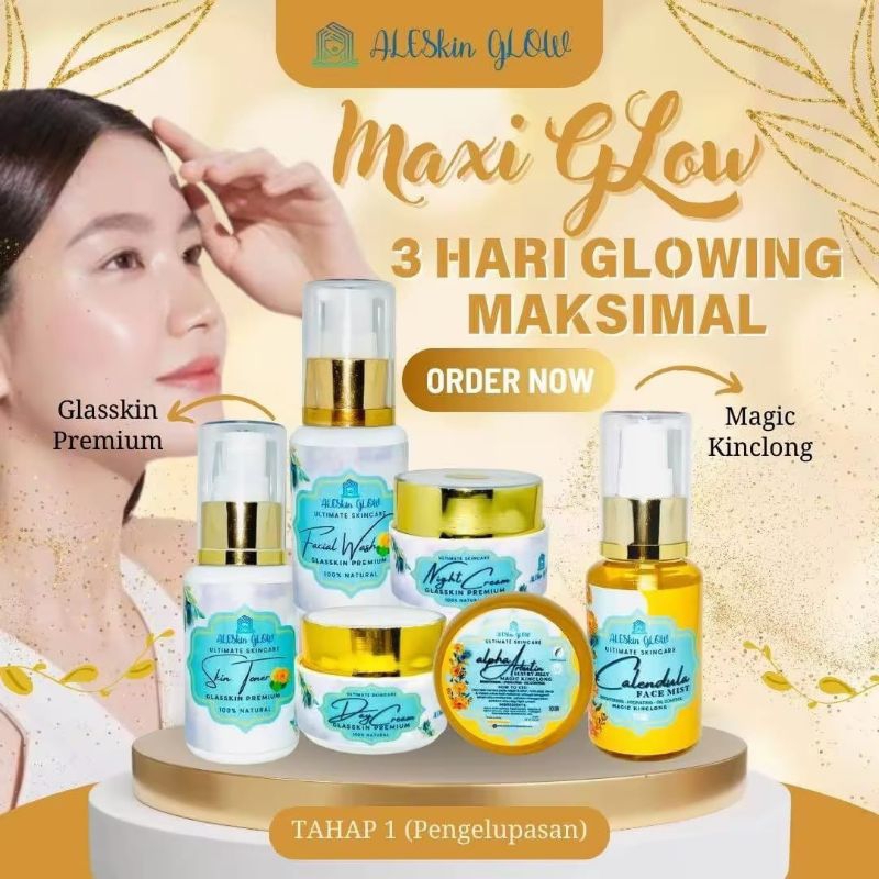 PAKET MAXI GLOW ALESKIN GLOW Skincare Korea Glowing Cream Pemutih Pencerah Wajah Kusam Flek Hitam