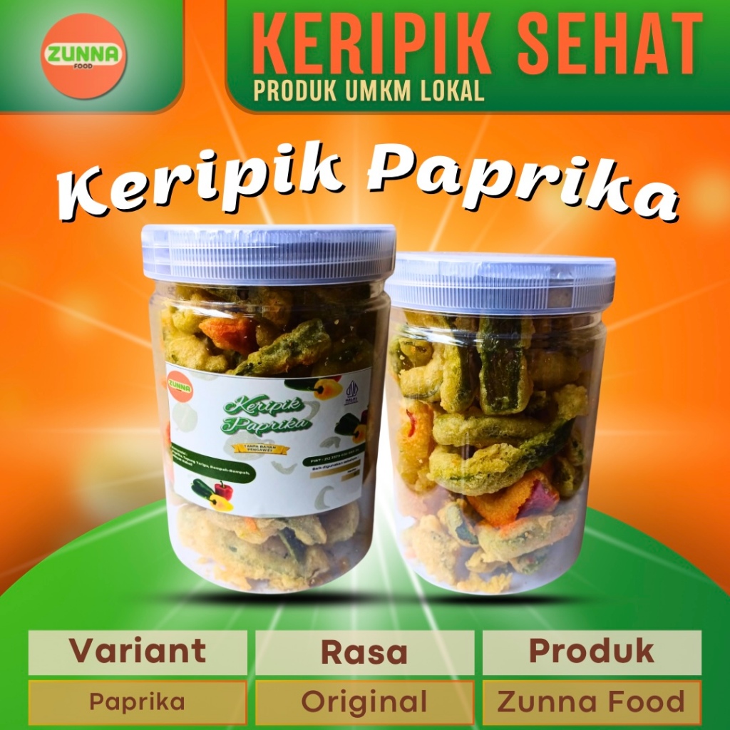 

Keripik paprika renyah kemasan toples 800 ml, isi netto 100 gr - Snack Makanan - Food