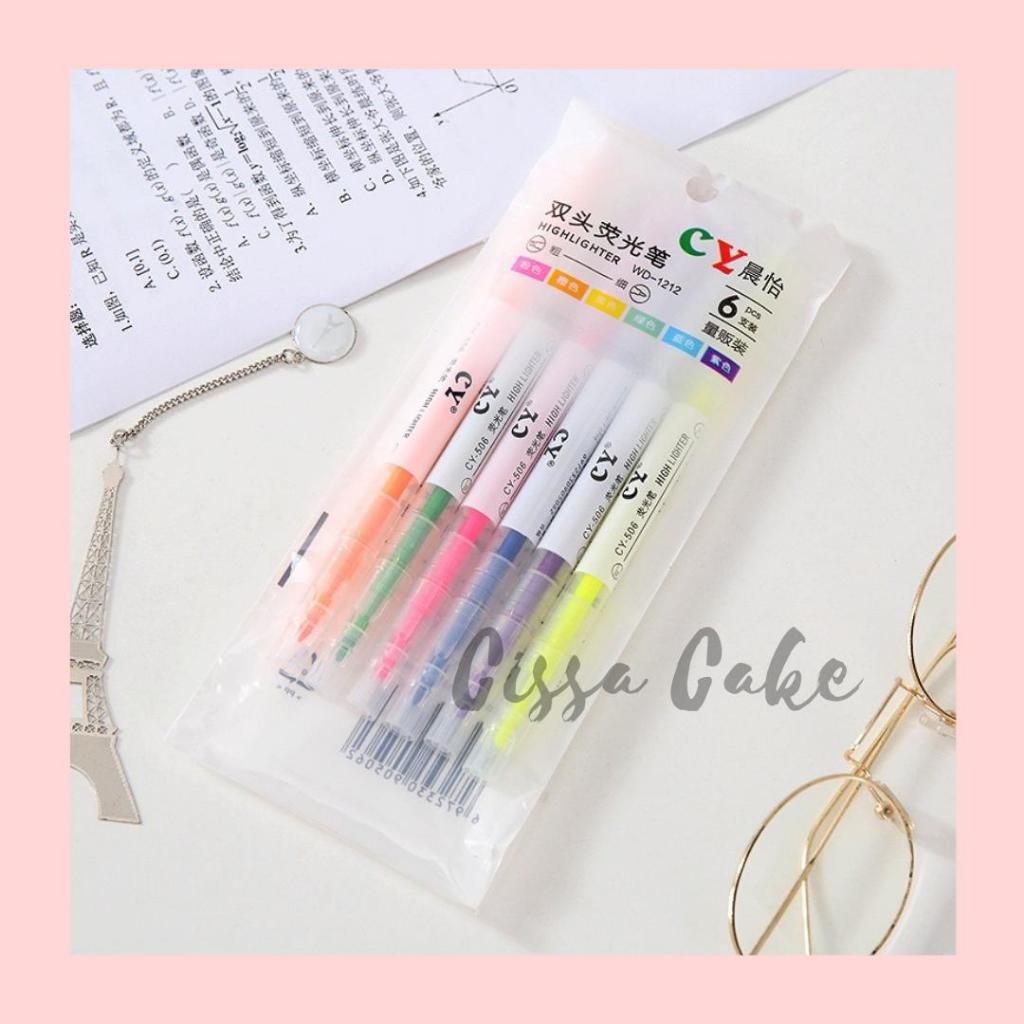 

Stabilo 2 Sisi Warna Warni Isi 6pcs Penanda Garis kunci Spidol Highlighter Pen Dua Arah colorful 2in1