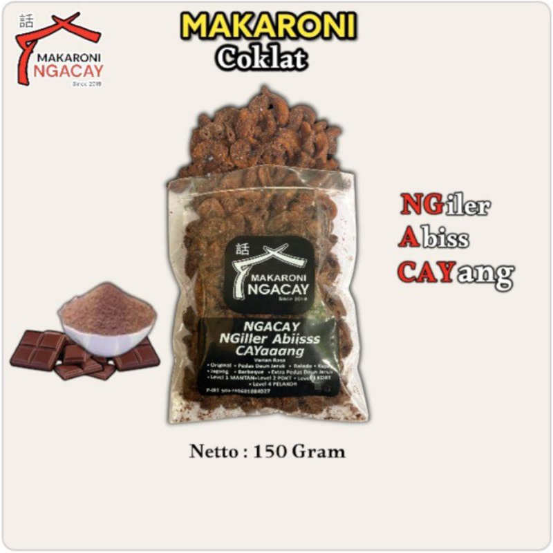 

Makaroni Coklat Premium 150 Gram Makaroni Ngacay - Cemilan Coklat