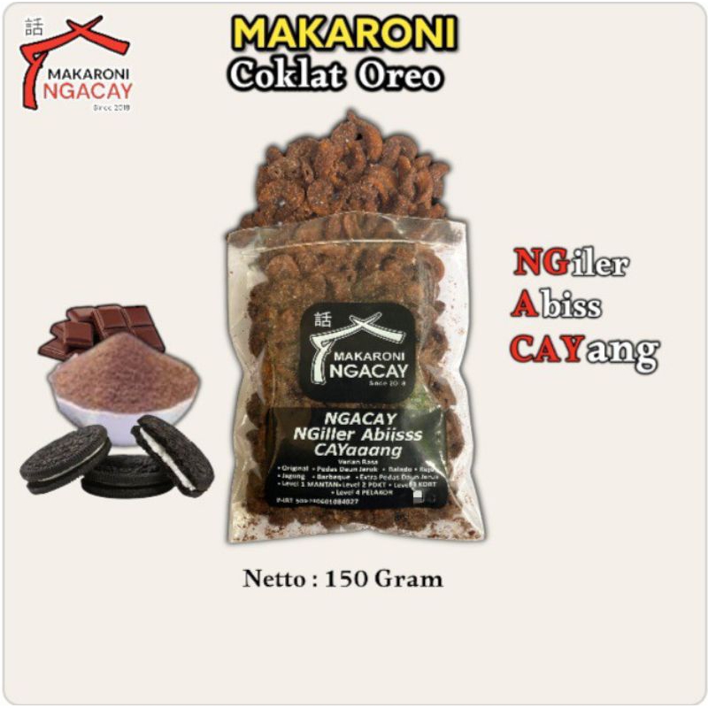 

Makaroni Coklat Oreo 150 Gram Makaroni Ngacay - Cemilan Coklat