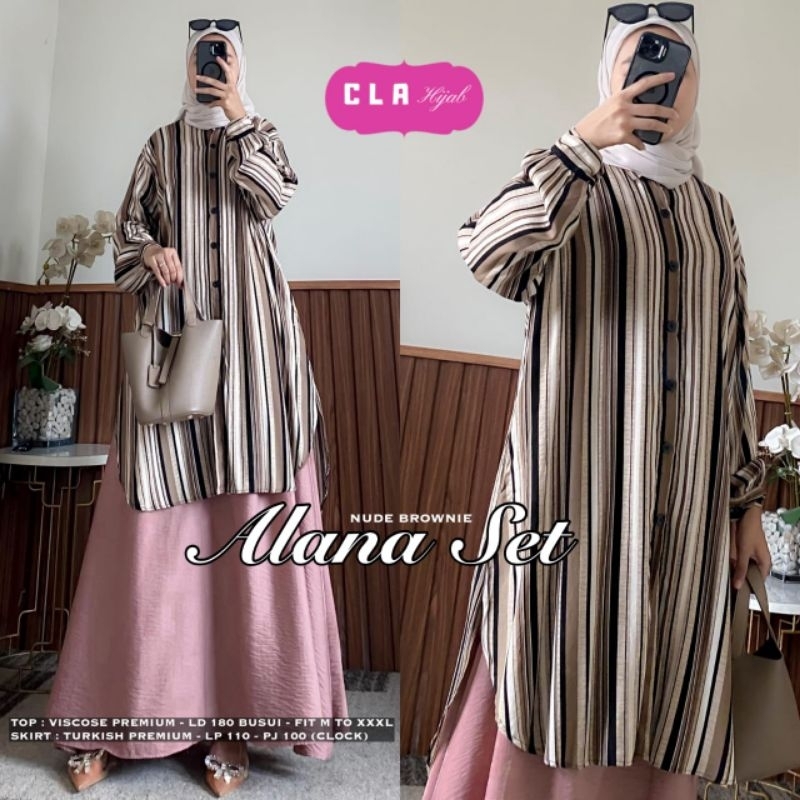 setelan muslim Garis Jumbo/khalisa Set,Atasan rok muslim