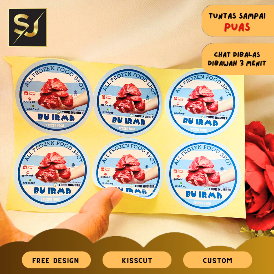 

5-8 Sangjaya Sticker Label Makanan Beku Free Desain Produk Frozen Food Bulat Chromo Custom Nama Logo