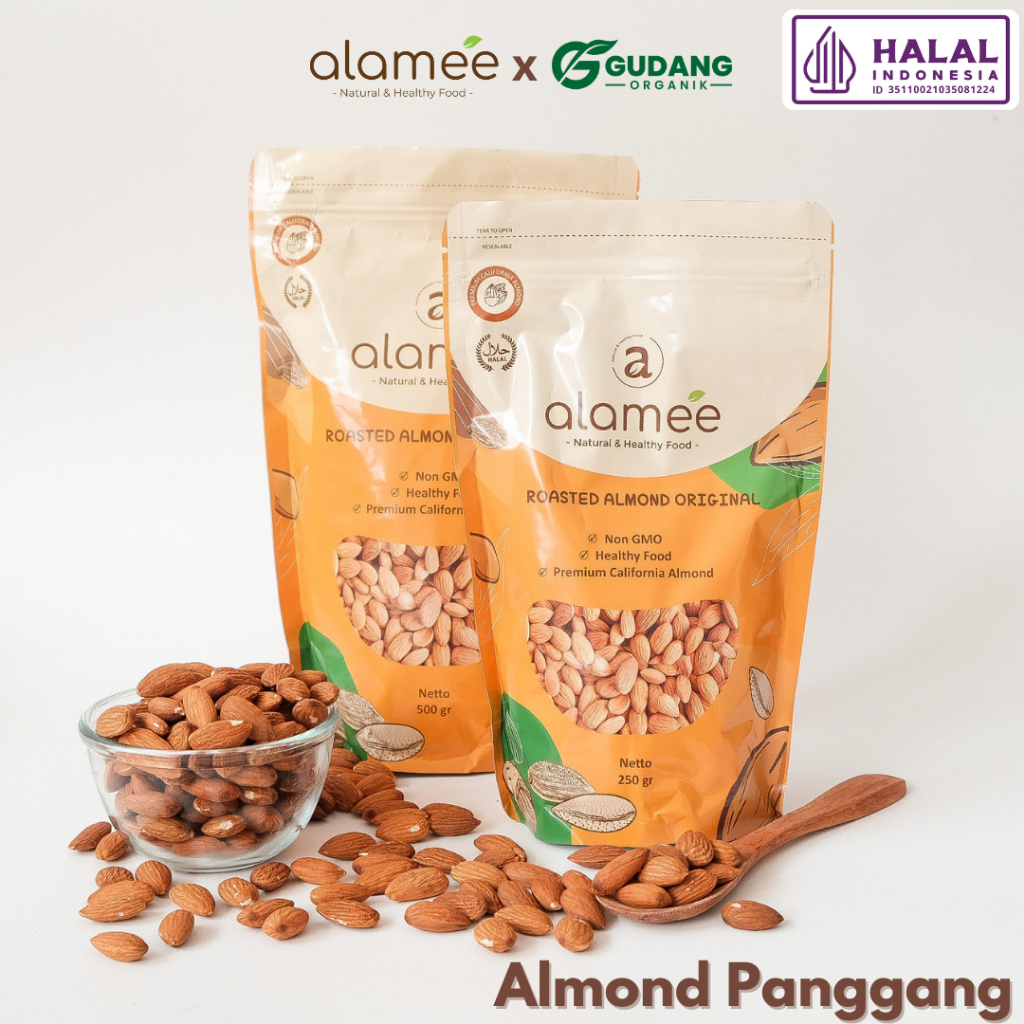 

ALAMEE Kacang Almond Panggang Natural Roasted Almond Oven Matang Utuh Siap Makan