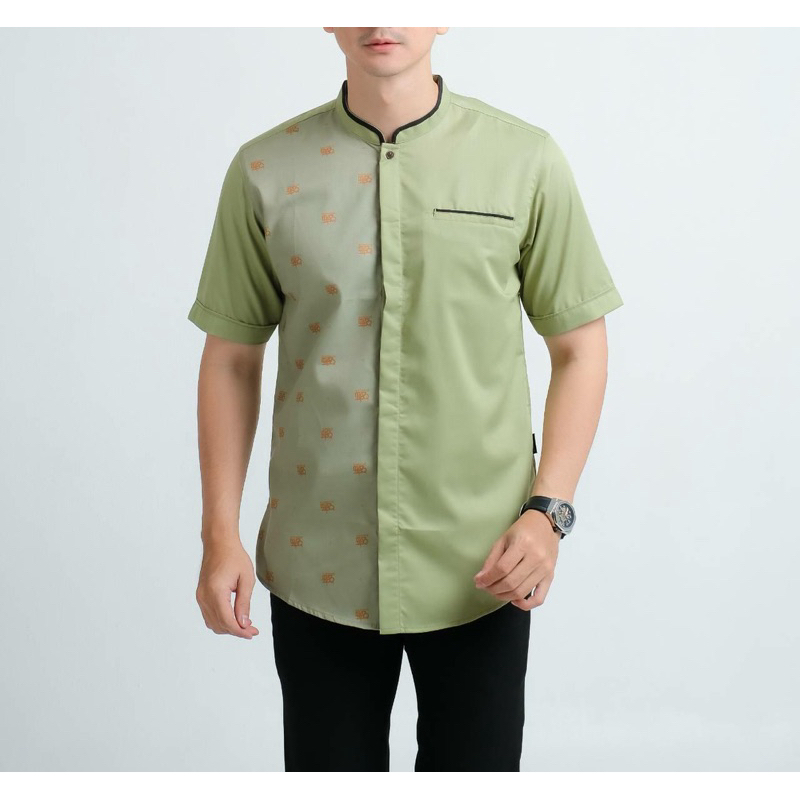 Kemko Pria Lengan Pendek Songket//Koko Pria Batik premium warna Hitam Sage Peach taro