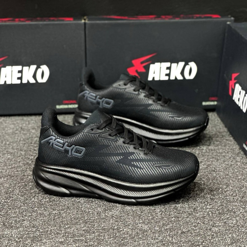 Sepatu Sneaker kets Aeko Feelout Runing Fullblack pria wanita