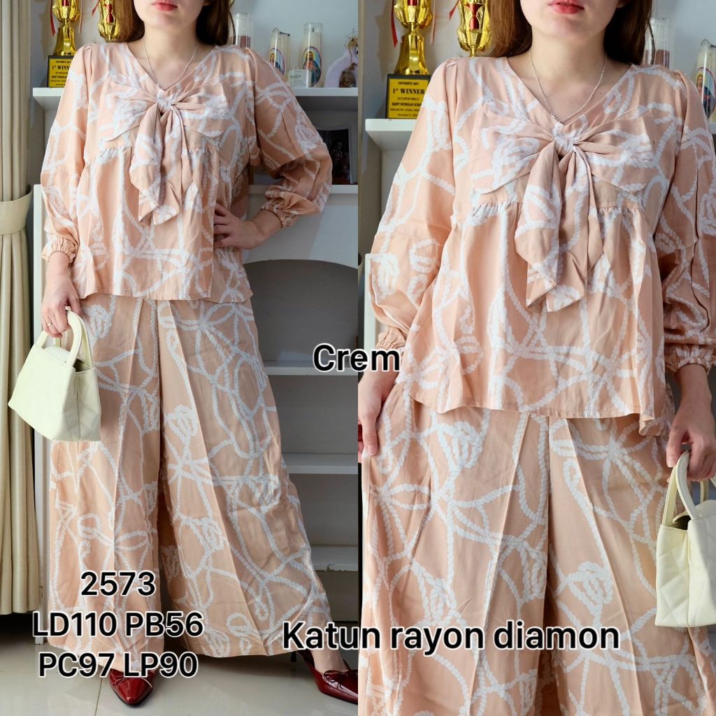 Setelan Ribbon Pita Panjang Oneset Terbaru Bahan Katun Motif bunga Celana Kulot Kekinian trending Gh