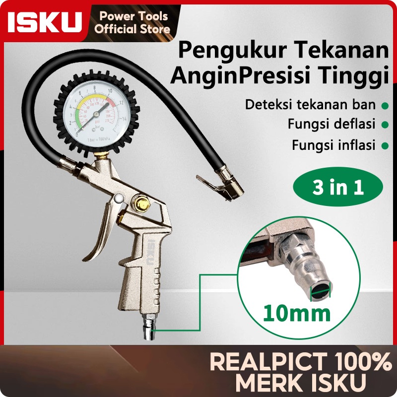 ISKU Pengukur Tekanan Inflasi 3 In 1 Alat Pengukur Tekanan Ban Alat Pengukur Tekanan Ban Inflator Ba