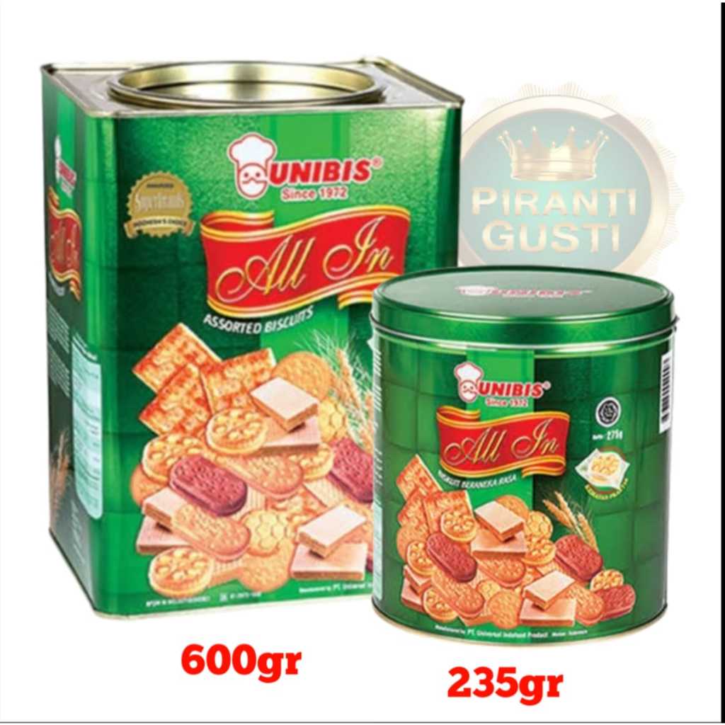 

Unibis biskuit kemasan kaleng ALL IN 600gr dan 235gr