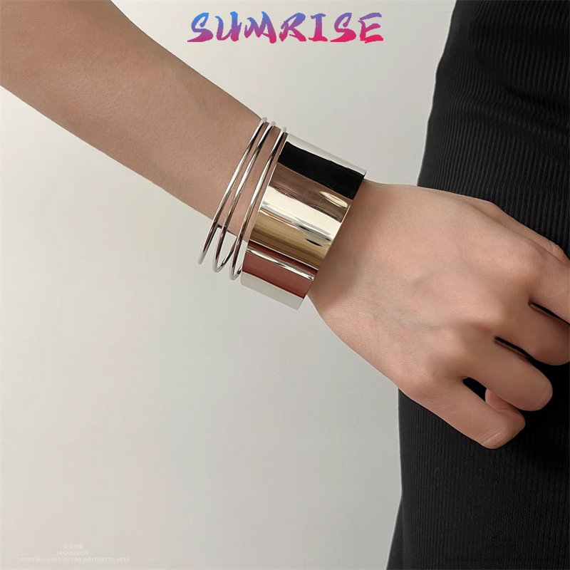 Gelang Pembukaan Lipatan Logam Kawat Lebar Open Emas Bracelet Metal Minimalist Open Bangle