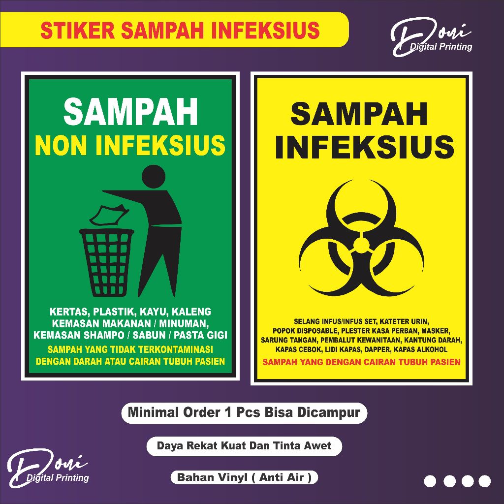 

Stiker Limbah Sampah Infeksius / Limbah Sampah Non Infeksius / Sticker Medis / Stiker Limbah Medis