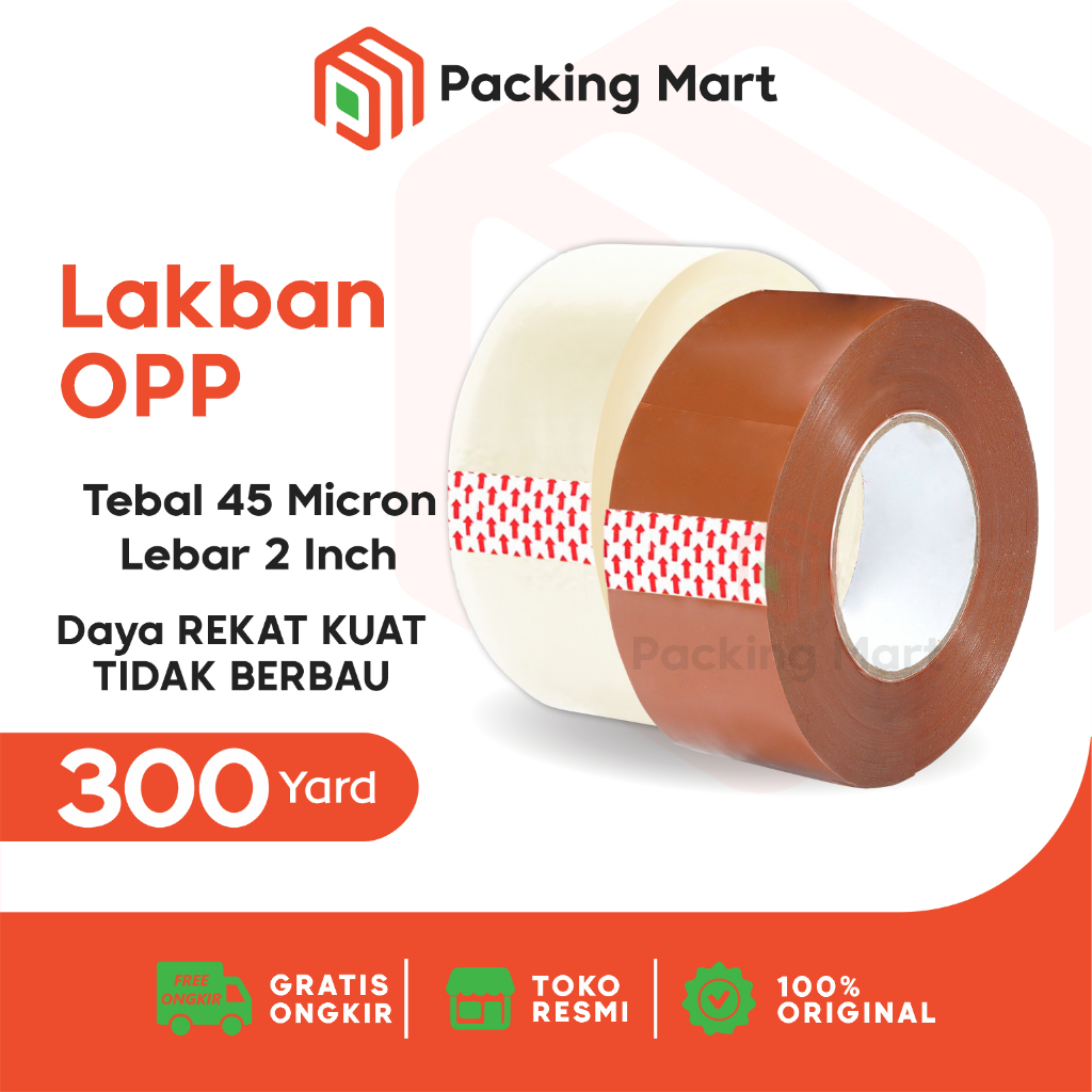 

Lakban Bening Dan Coklat OPP Isolasi Selotip 45 mm x 300 Yard