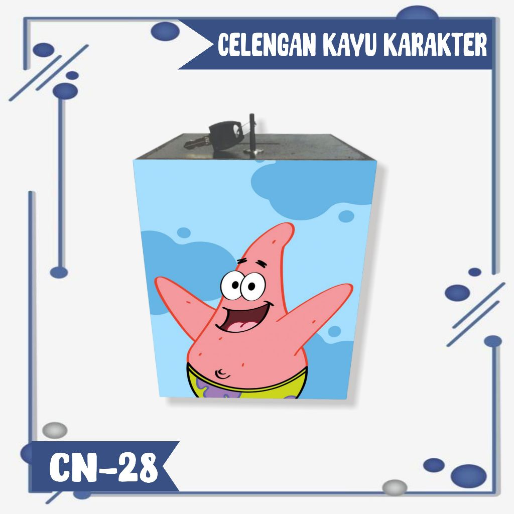 CELENGAN PATRICK KARAKTER LUCU/ KOTAK TABUNGAN KAYU GEMBOK KUNCI UNIK