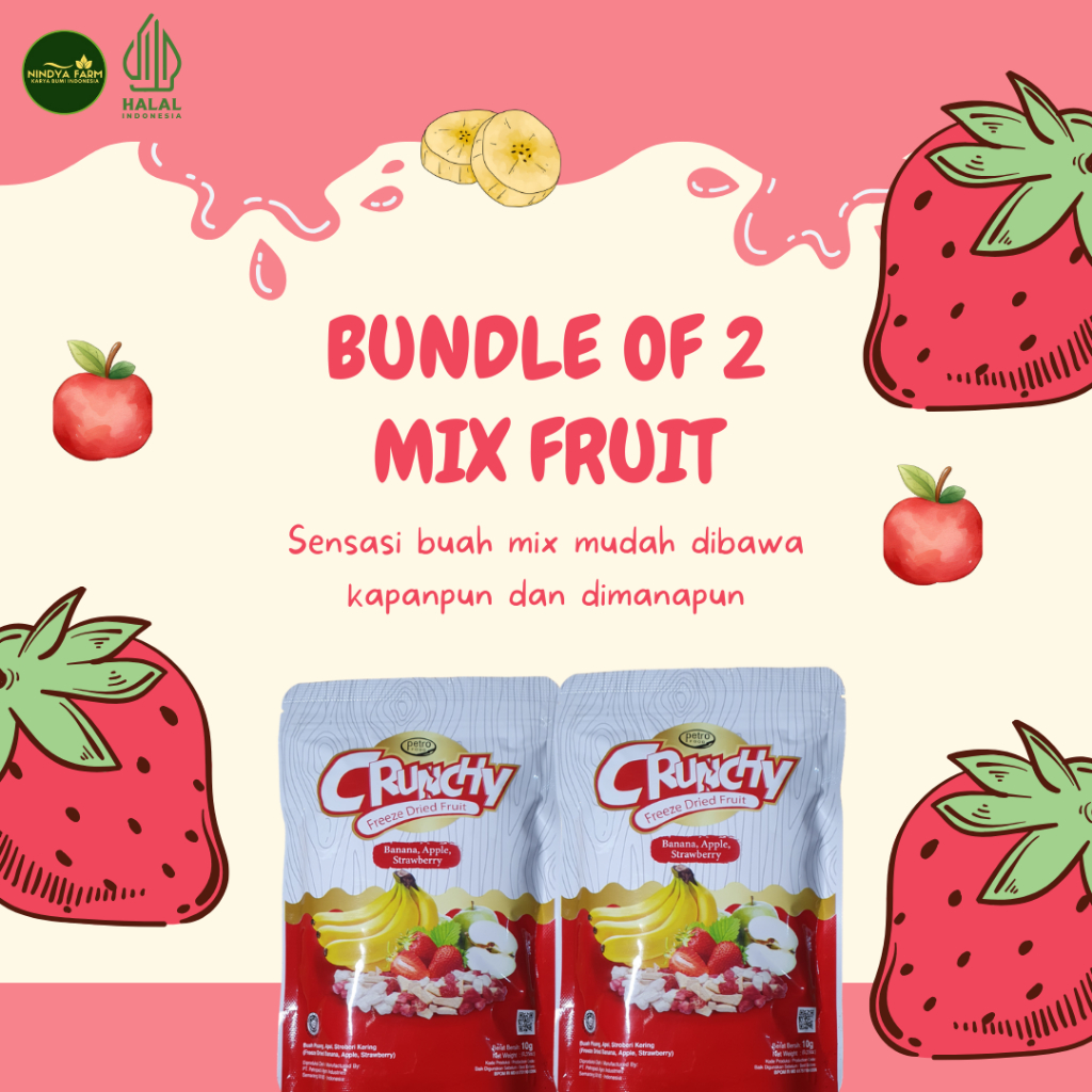 

Crunchy Bundle Of 2 - Freeze Dried Fruit Mix (Banana, Apple, Strawberry)