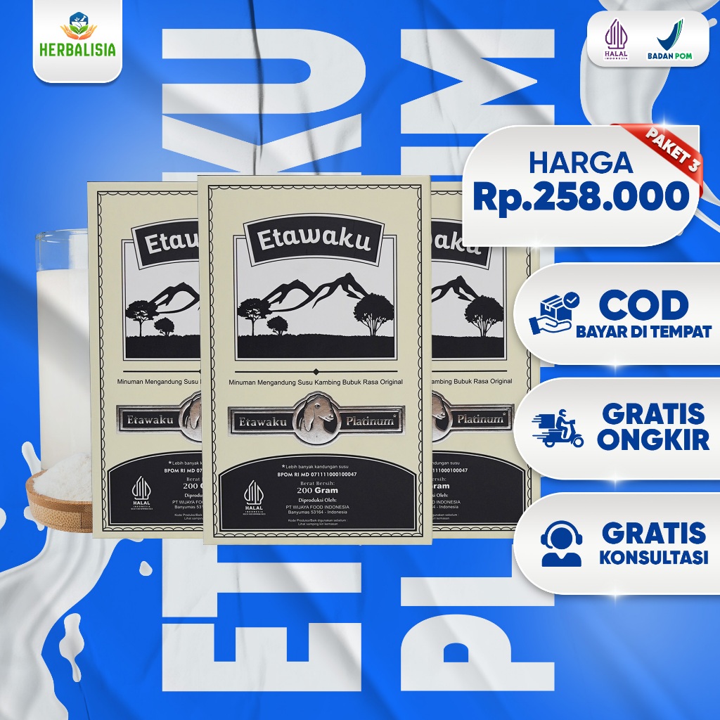 

Etawaku Platinum 3 Box Susu Etawa Atasi Sistem Pernapasan Pernafasan Asma Bronkhitis Sesak Nafas