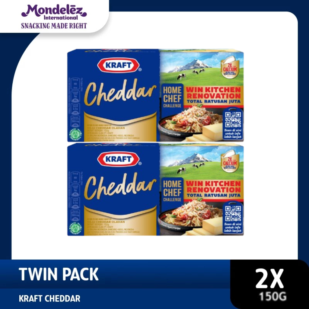 

Kraft Keju Cheddar Blok, 150g. Keju asli dari susu New Zealand - twinpack