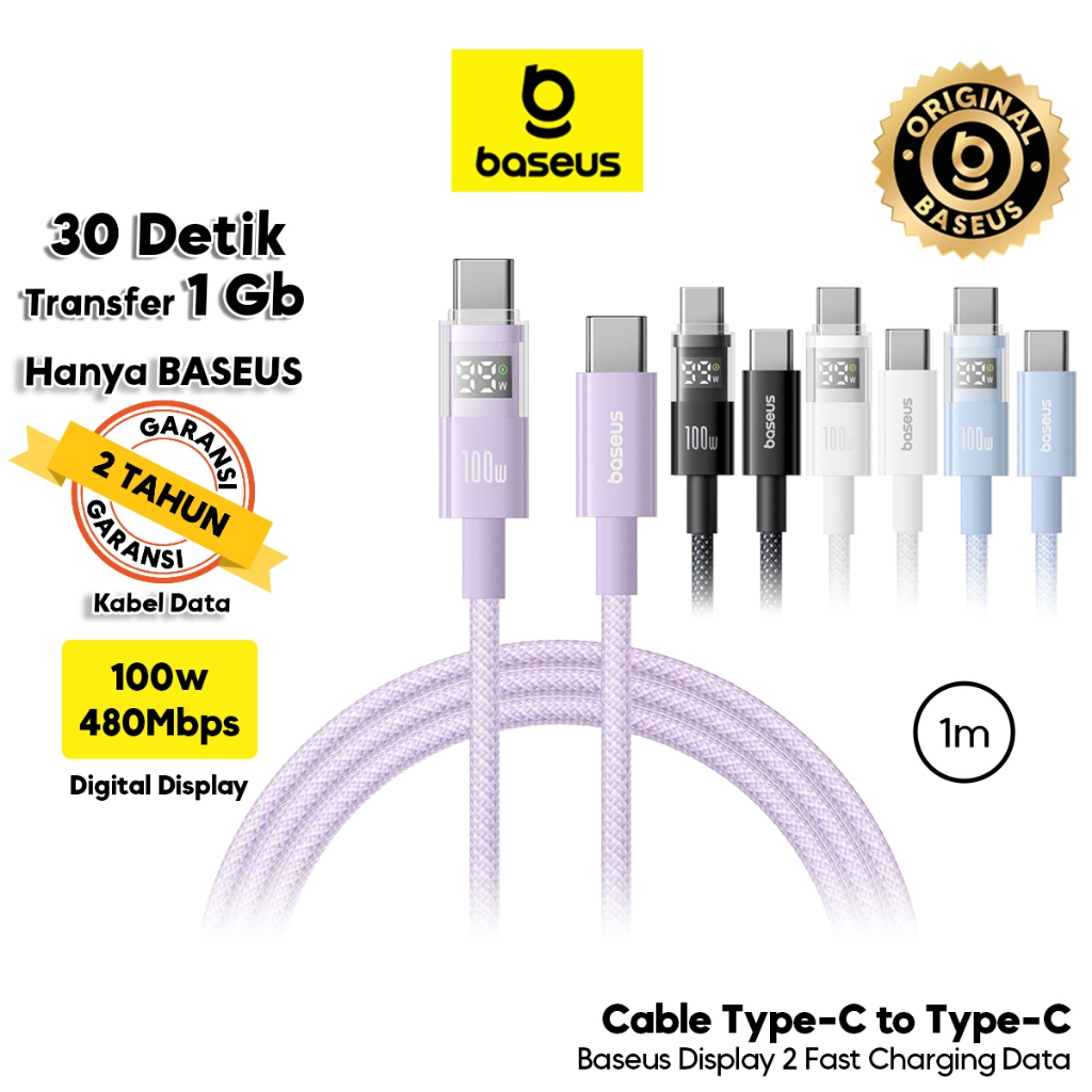 Baseus Cable Data 100W Type-C to Type-C Indikator Display Charging Kabel Data Fast Charging