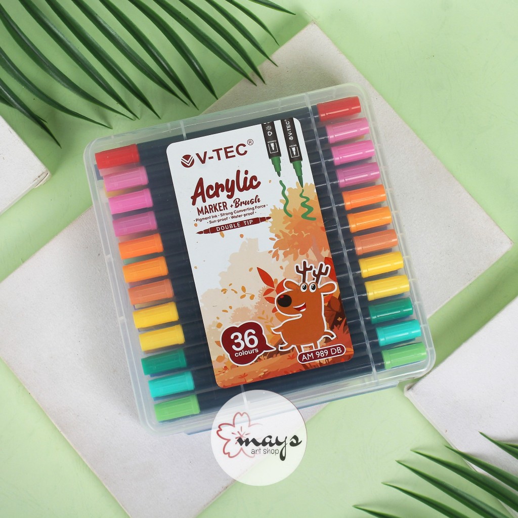 

V-TEC Acrylic Marker Set 12 24 36 Warna - Spidol Akrilik Warna Warni Waterproof Permanent Double Tip