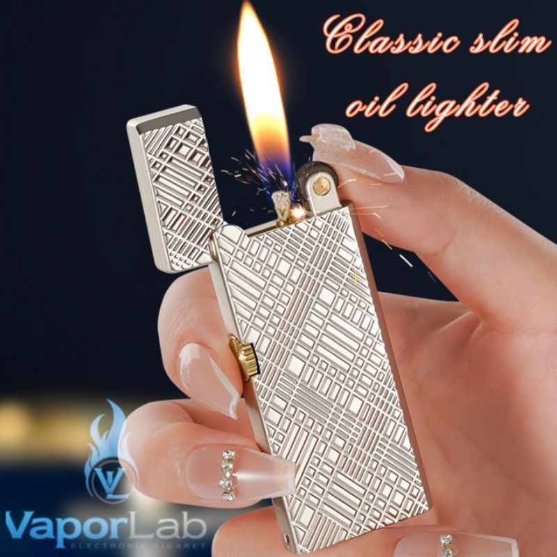 korek api sumbu roda minyak slim thin vintage classic oil lighter flabox gift box