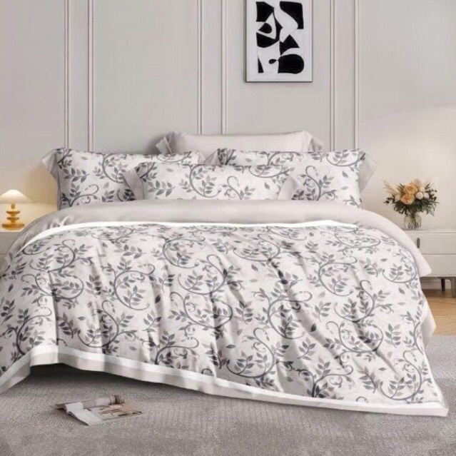 BIOSIBEDDING Sprei Sutra 60S Motif Bunga Kecil Abu Cantik Mewah - Sprei Sutra Original Custom Size K