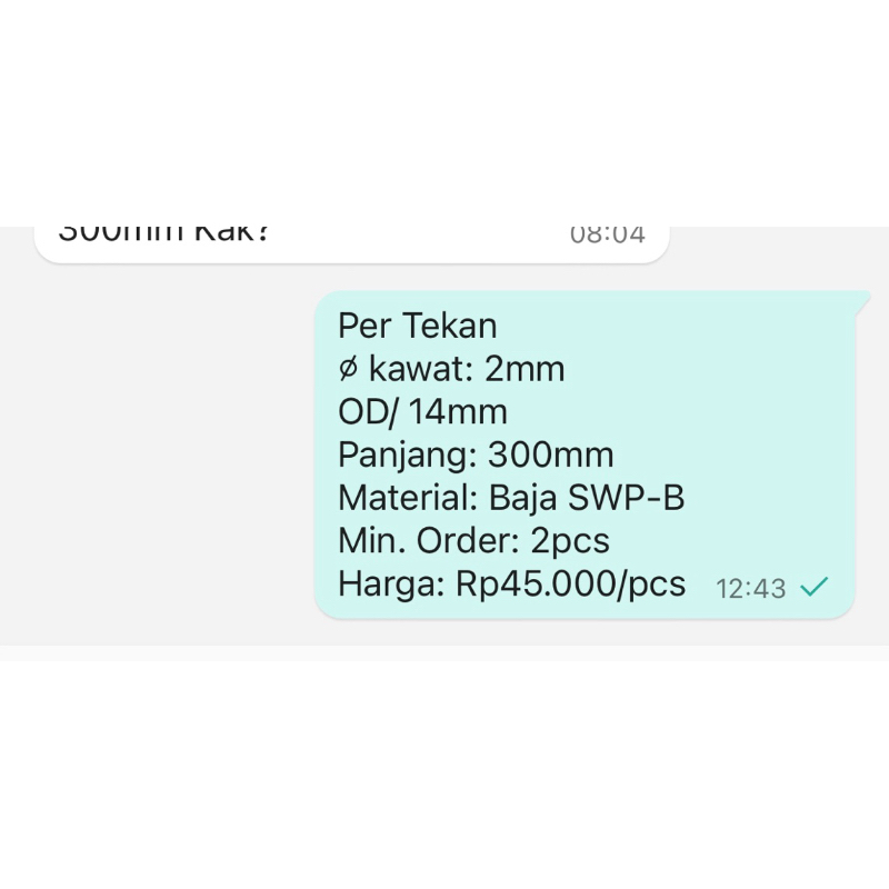 Per Spring Pegas Tekan OD 14mm Kawat 2mm Panjang 300mm Baja