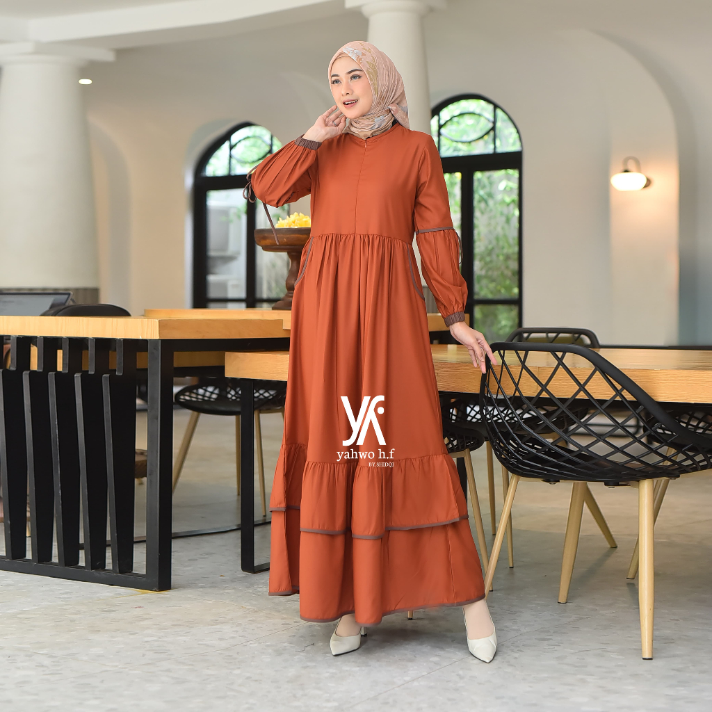 Yahwo Hijab Fashion-Maxi Dress terbaru Terlaris-Raya Series-Gamis Toyobo Kombinasi-Busui-Dress Pesta