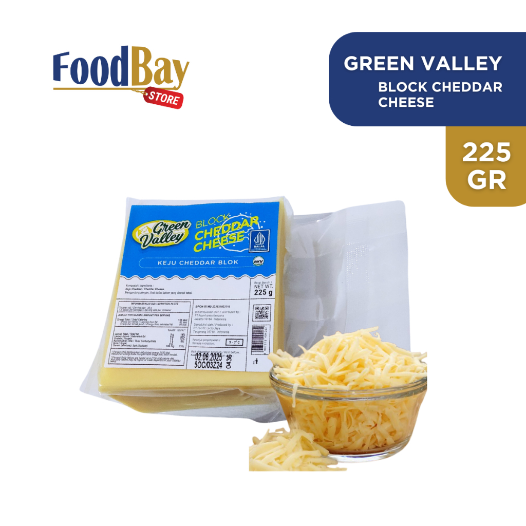 

GREEN VALLEY Block Cheddar Cheese Keju blok cheddar 225 Gram