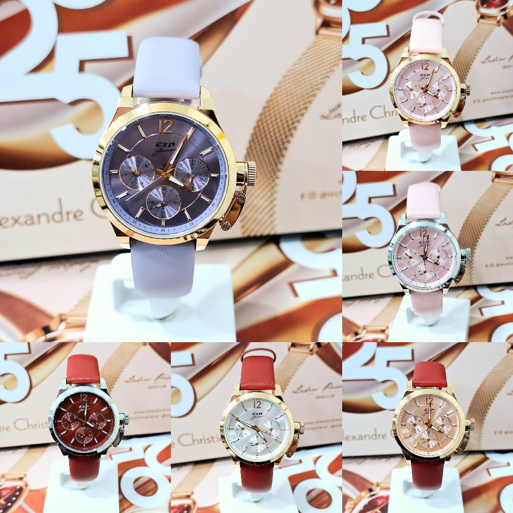 JAM TANGAN WANITA EXPEDITION E 6381 E6381 ROSEGOLD PURPLE LEATHER ORIGINAL