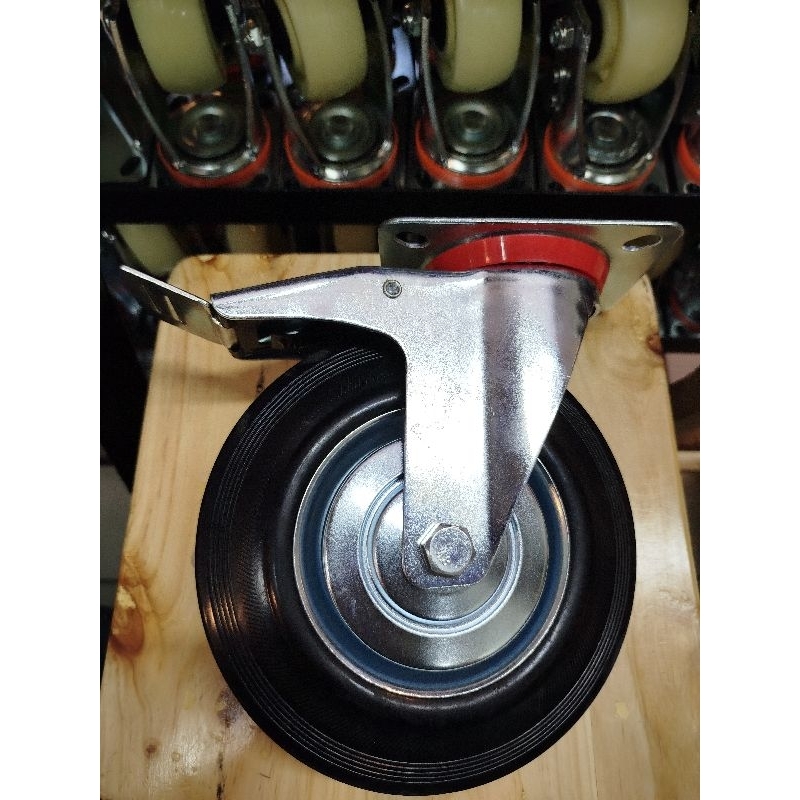 RKS - Roda 8" inch karet Hidup Mati Rem Roda gerobak troli 8 inchi