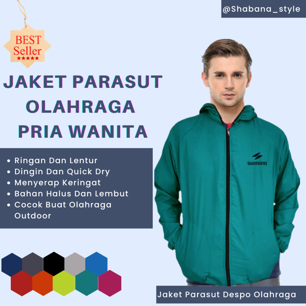 Jaket Olahraga Parasut Waterproof Outdoor Hiking Sportwear Anti UV Saku Resleting Pria Wanita