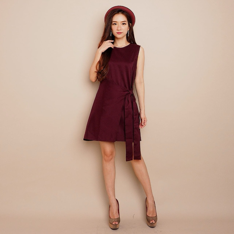 Dress Merah Maroon Polos Casual Wanita Dress Pesta