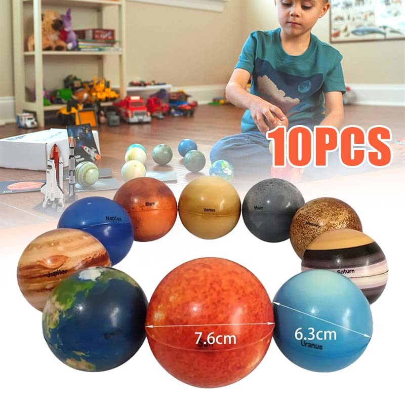 10pcs Mainan Anak Planet Planet Toys Mainan Tata Surya Mainan Bola Elastis Mainan Edukasi Planet Tat